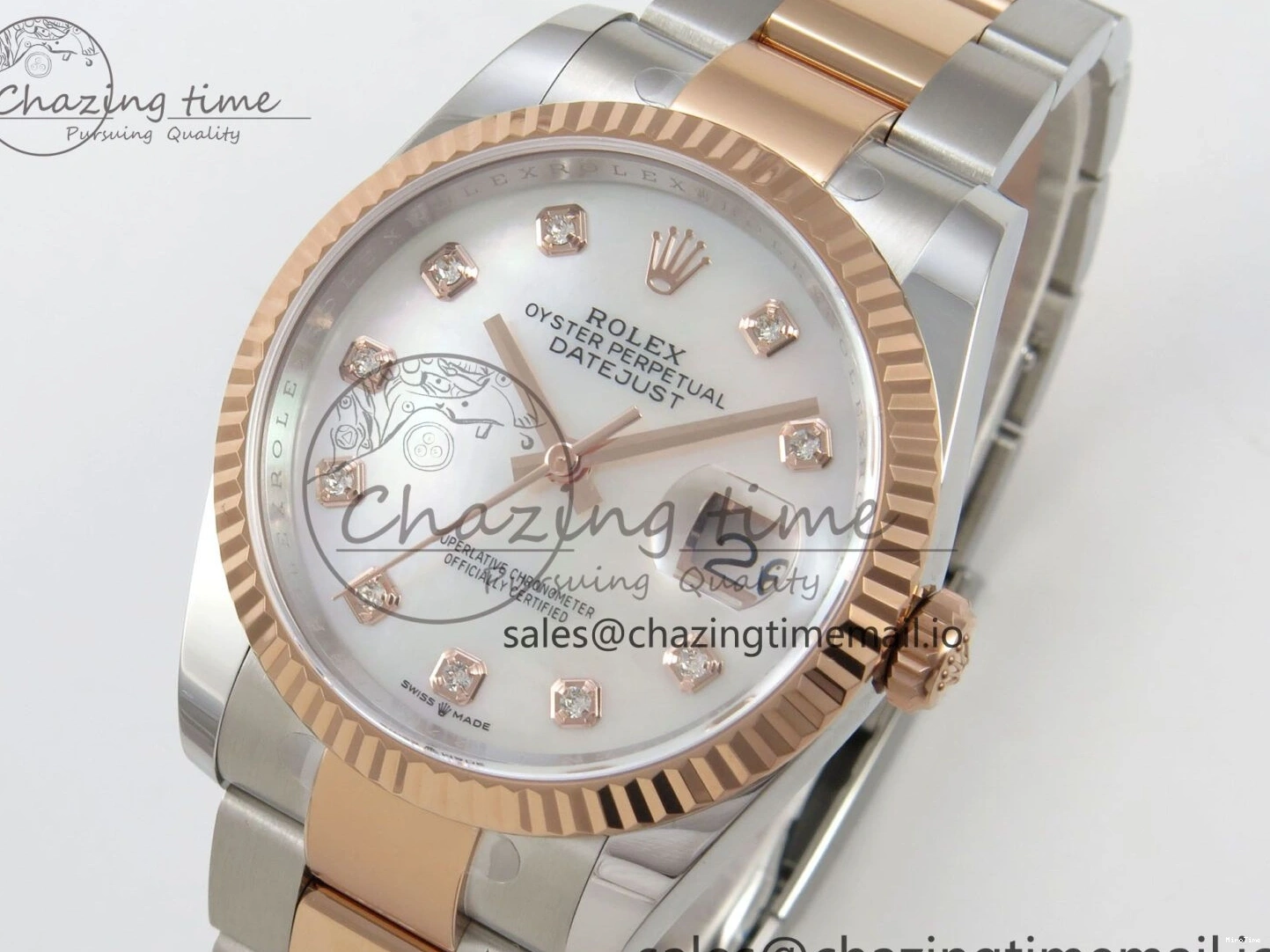 MiroTime 0426 FastDry DateJust 36 SS RG ARF 1:1 Best Edition 904L Steel White MOP Diamonds Dial on Oyster Bracelet SH 57